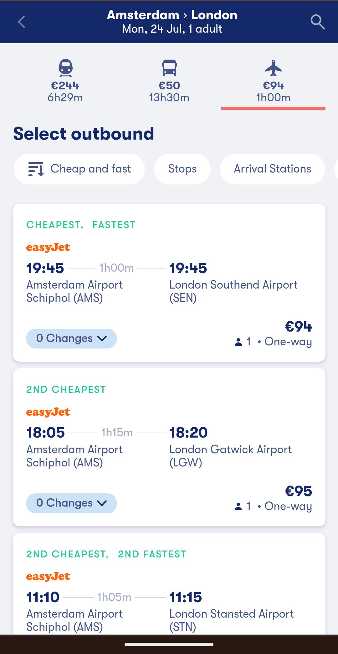 airfare london to amsterdam