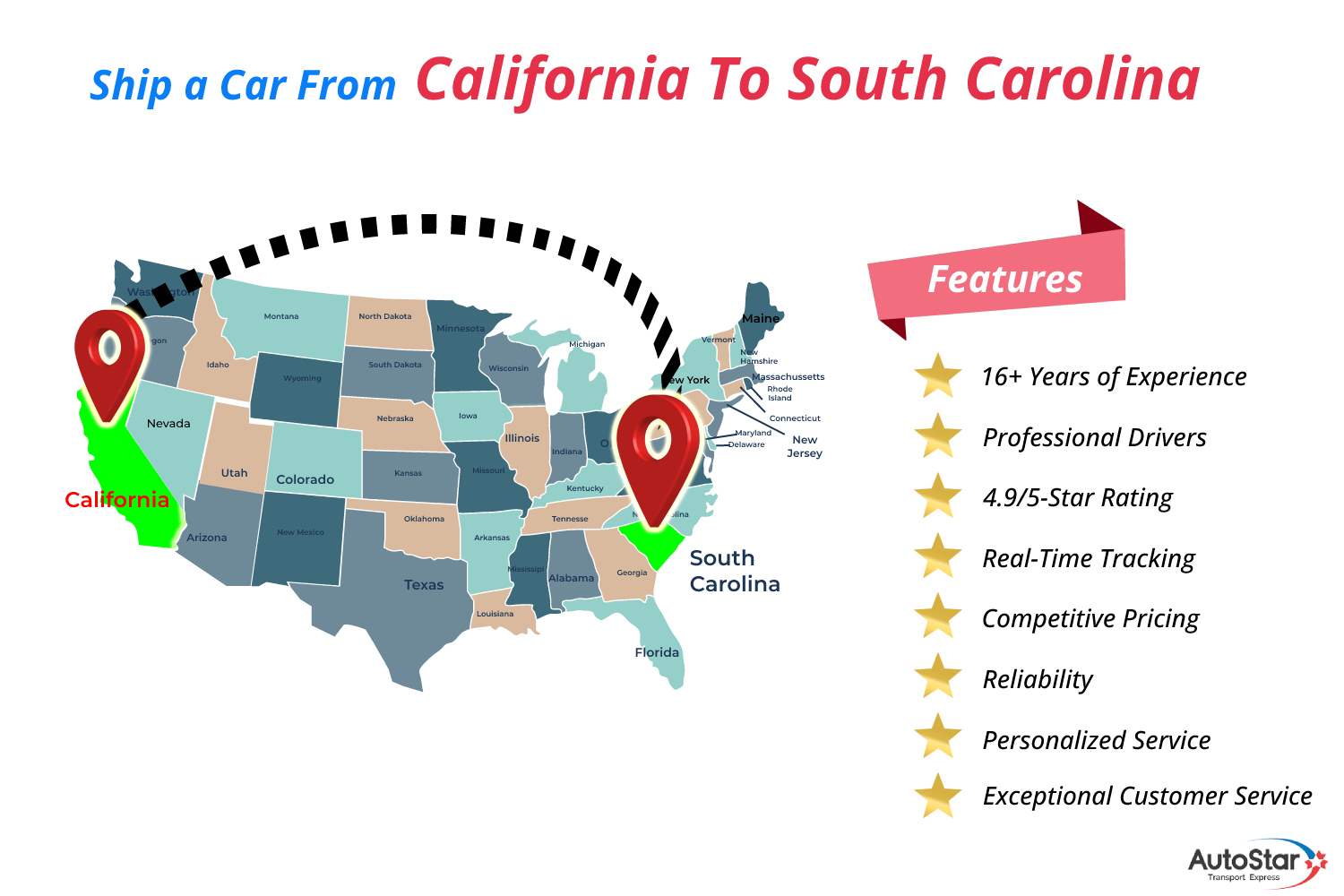 california to south carolina