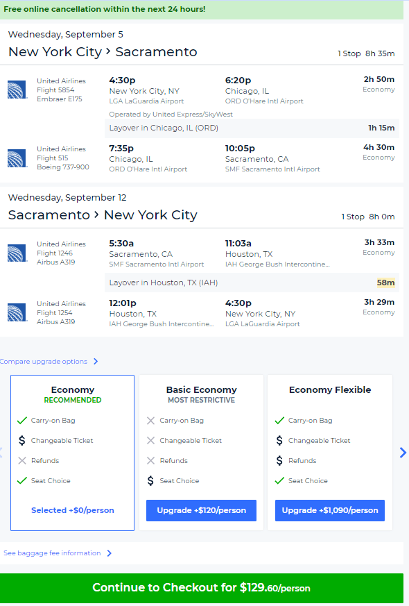 plane ticket from california to new york