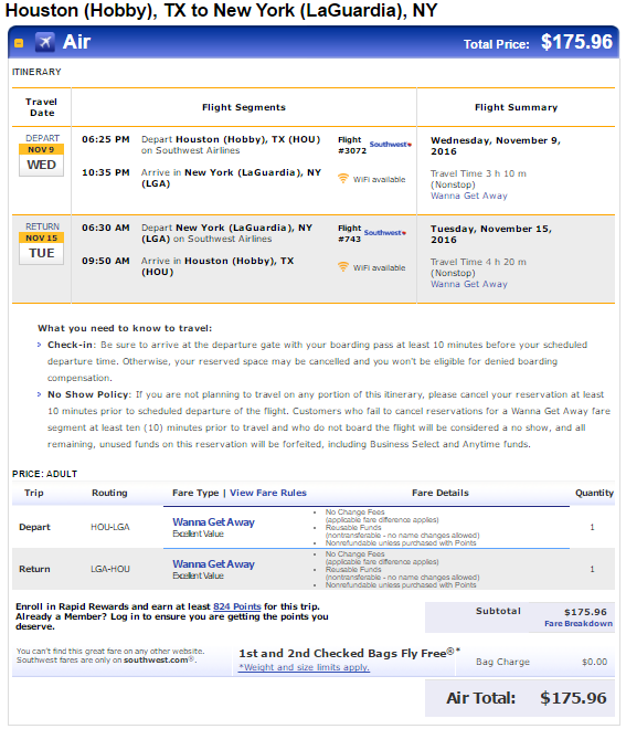 flight ticket from houston to new york