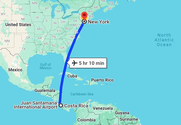 new york to costa rica
