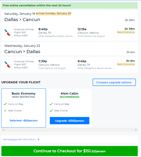 airfare from dfw to cancun