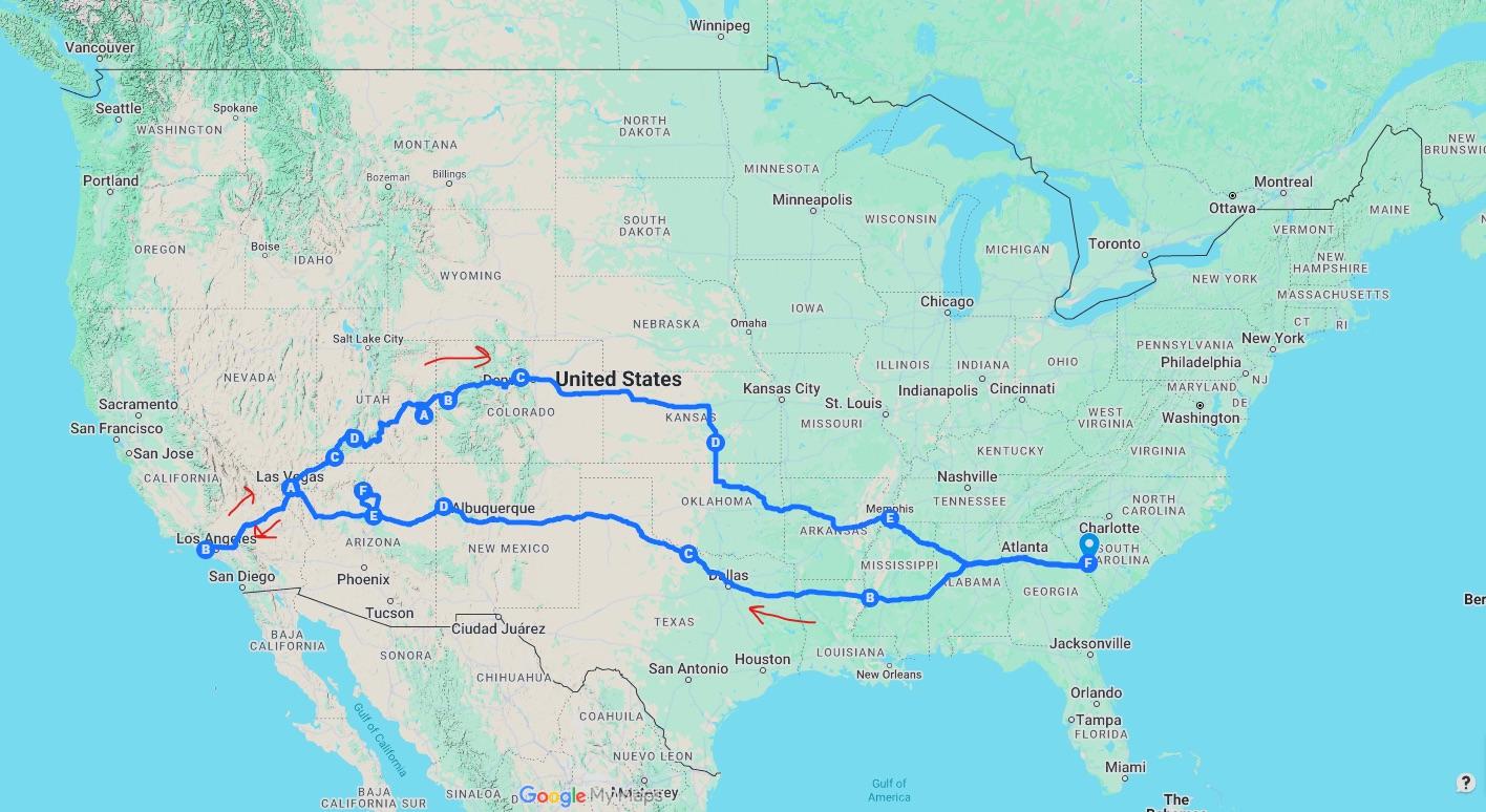 california to south carolina