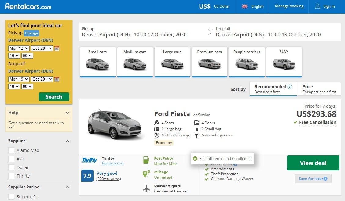 car rental specials denver airport