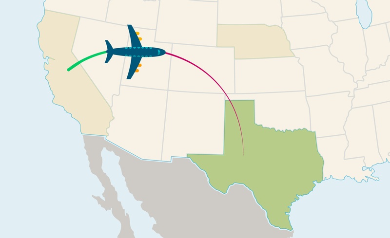 texas to california flight