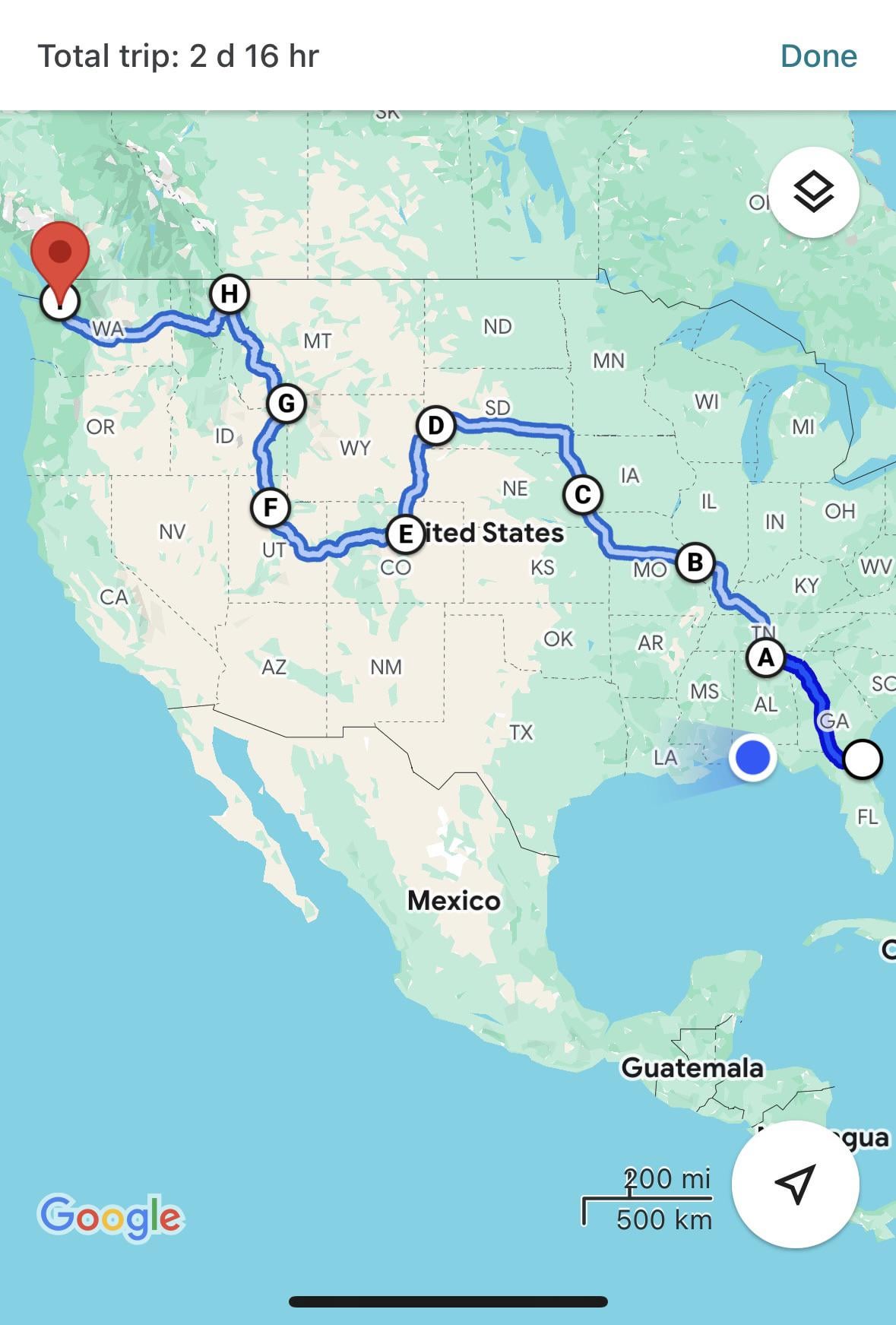 washington to florida