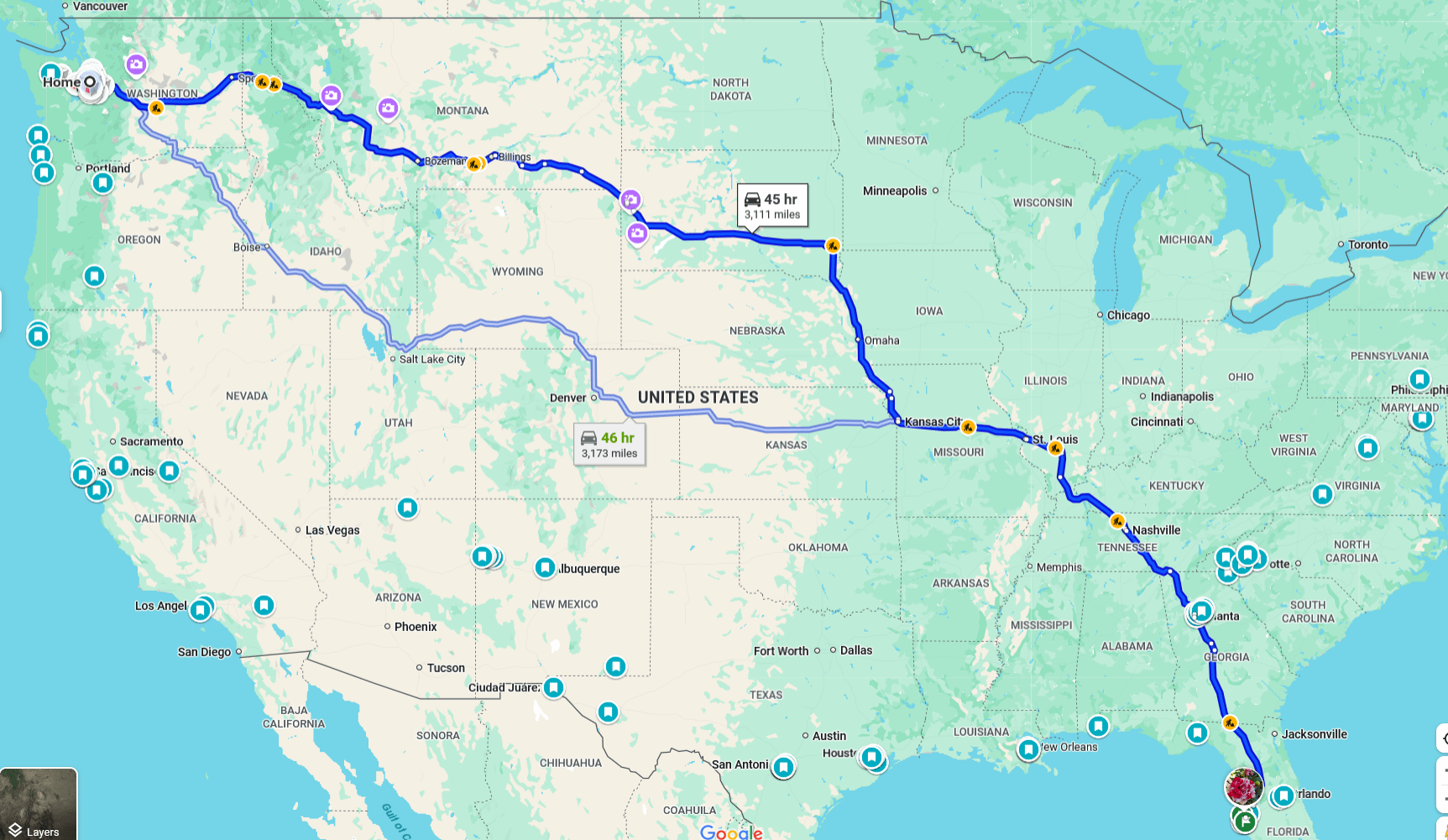 washington to florida