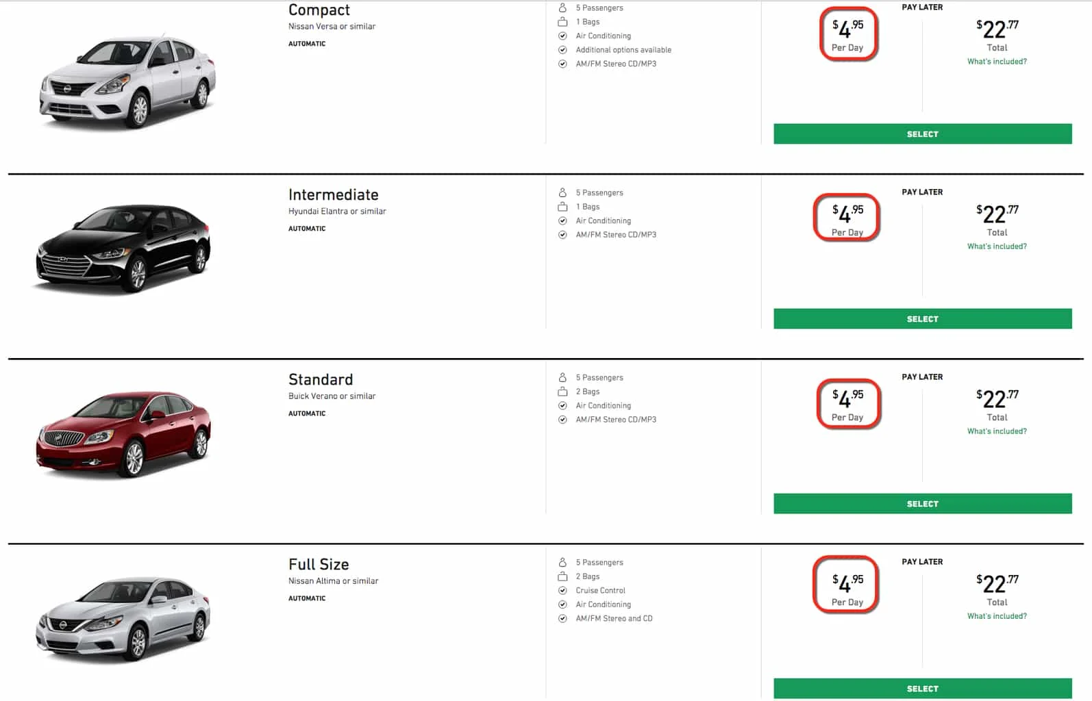 car rental prices per day